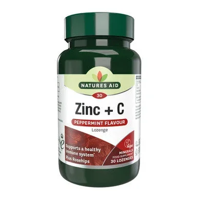 Natures Aid Zinc Lozenge (Peppermint) with Rosehip + Vitamin C 30 Pack