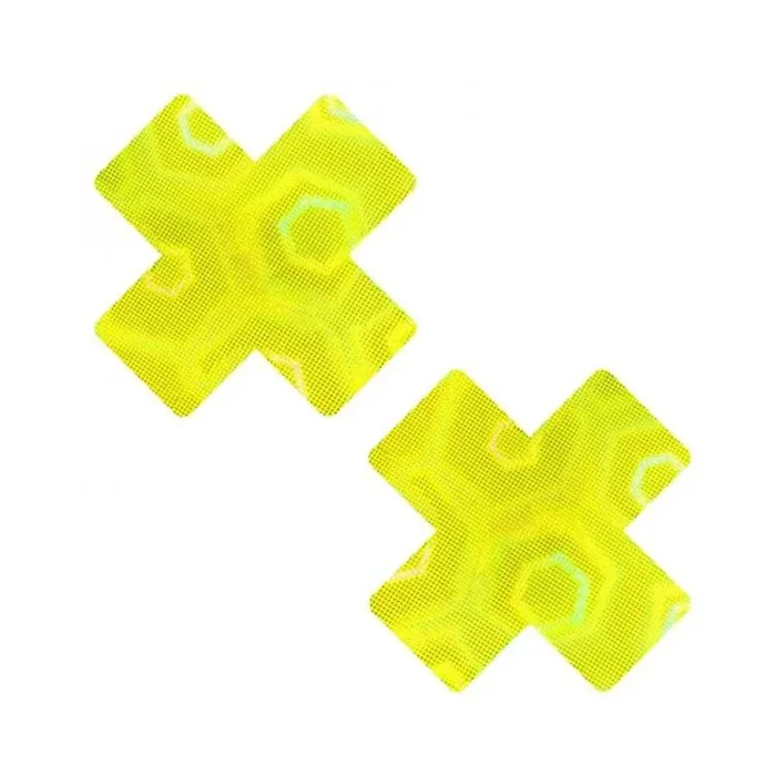 Neva Nude Yellow Nuclear Nightmare Trippy Uv 3d Holographic X Nipple Pasties