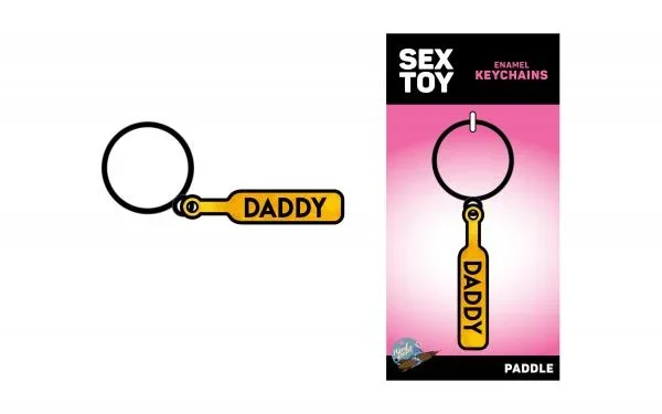 Novelty Daddy Paddle Sex Toy Keychain – Sparkling Gold with Black Text – Perfect BDSM Accessory or Gift