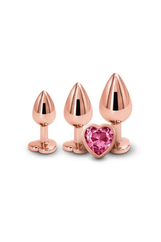 NS Novelties – Rear Assets – 3 Pc Heart Aluminum Anal Training Kit – Rose Gold