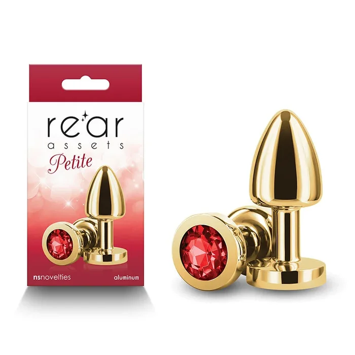 NS Novelties | Rear Assets Petite – Gold 6cm Metal Butt Plug with Red Round Gem Base