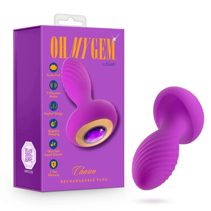 Oh My Gem Charm 4.5″ Vibrating Butt Plug – Amethyst