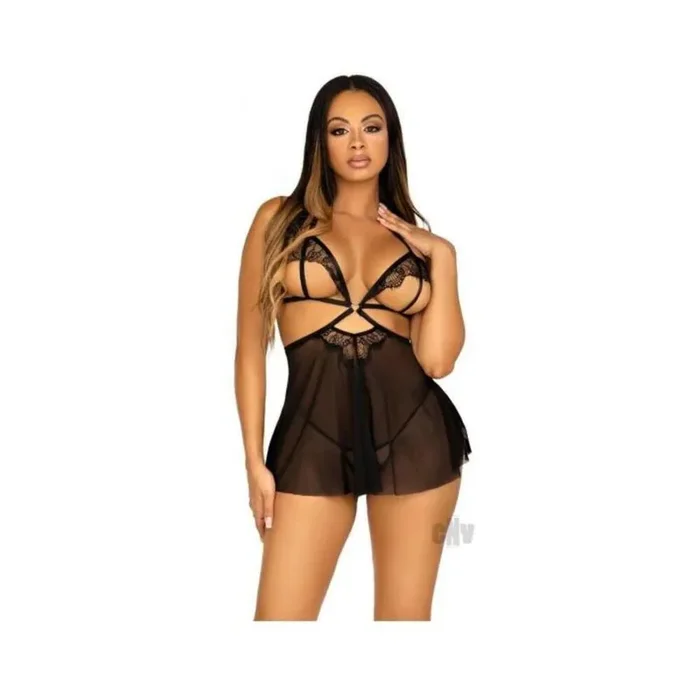 Open Cup Eyelash Babydoll Panty Md Blk