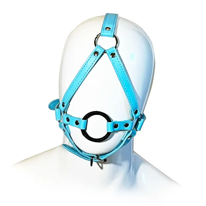 Open Mouth Head Harness by Fetish Pleasure Play in Blue