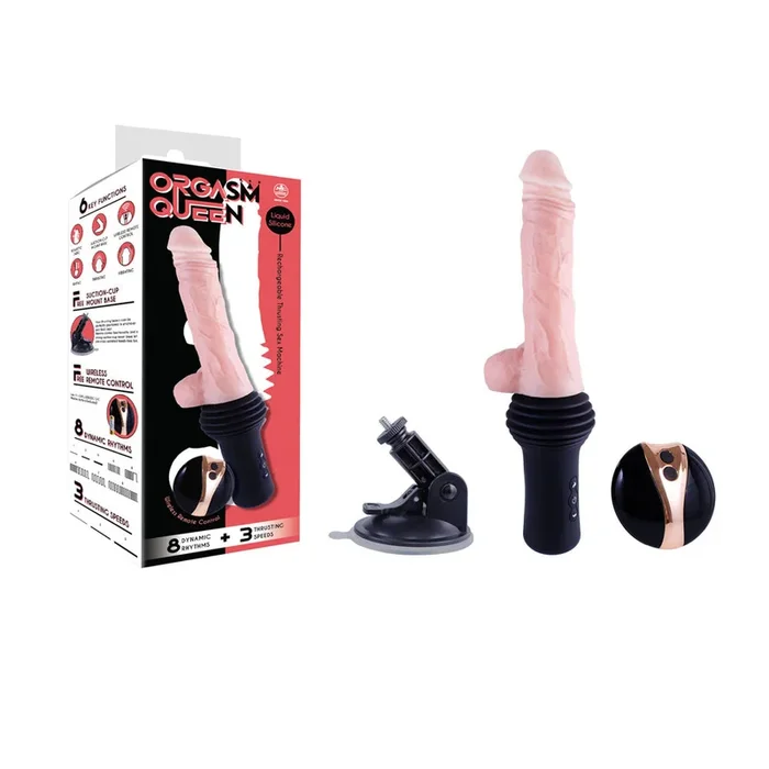 Orgasm Queen Thrusting Dildo – USB Rechargeable Vibrating, Heating & Thrusting Dildo Machine with Remote Control