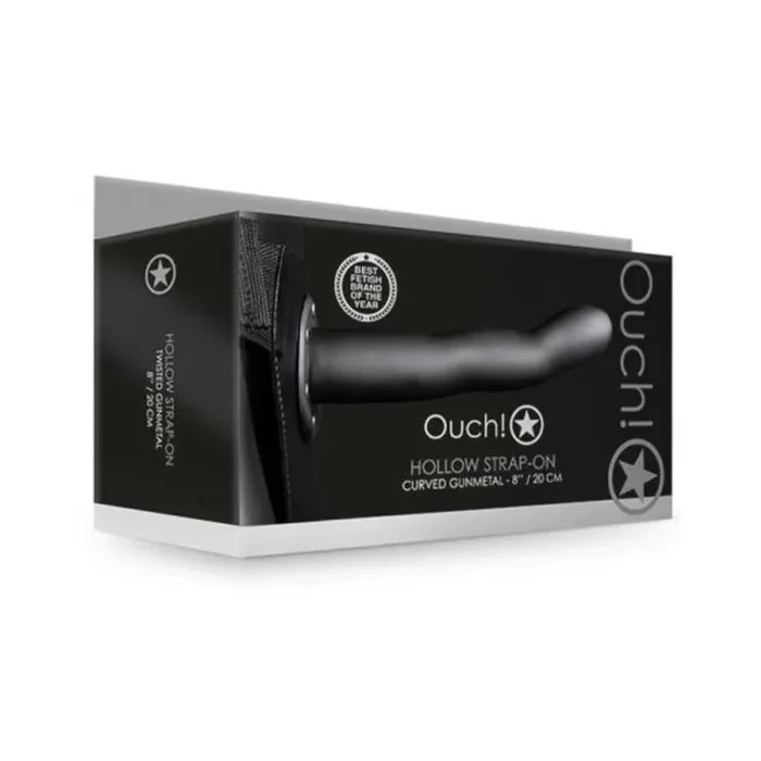 Ouc! Curved Hollow Strap-on 8 In. Gunmetal Gray