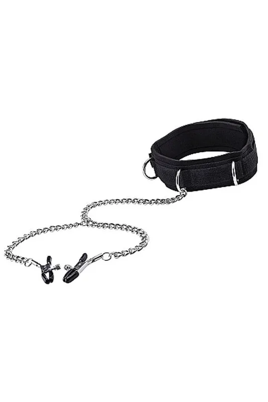 Ouch by Shots Toys – Velcro Collar & Nipple Clamps – Black