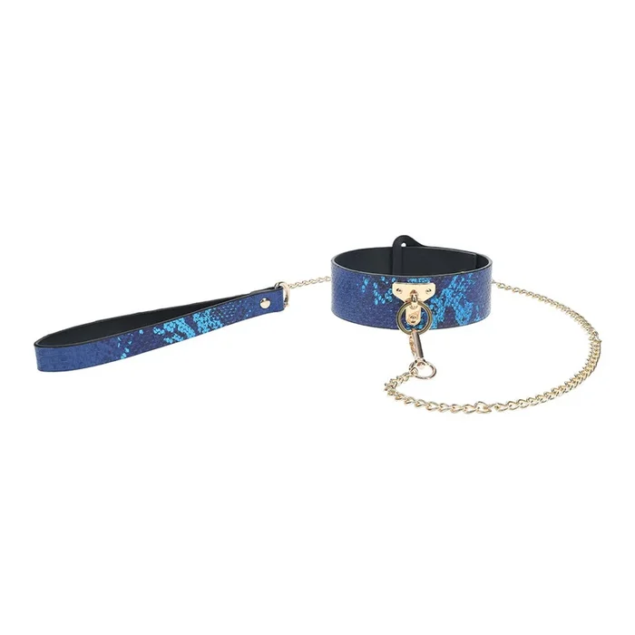 Ouch! Florence Holographic Snake Print Faux Leather Collar & Leash