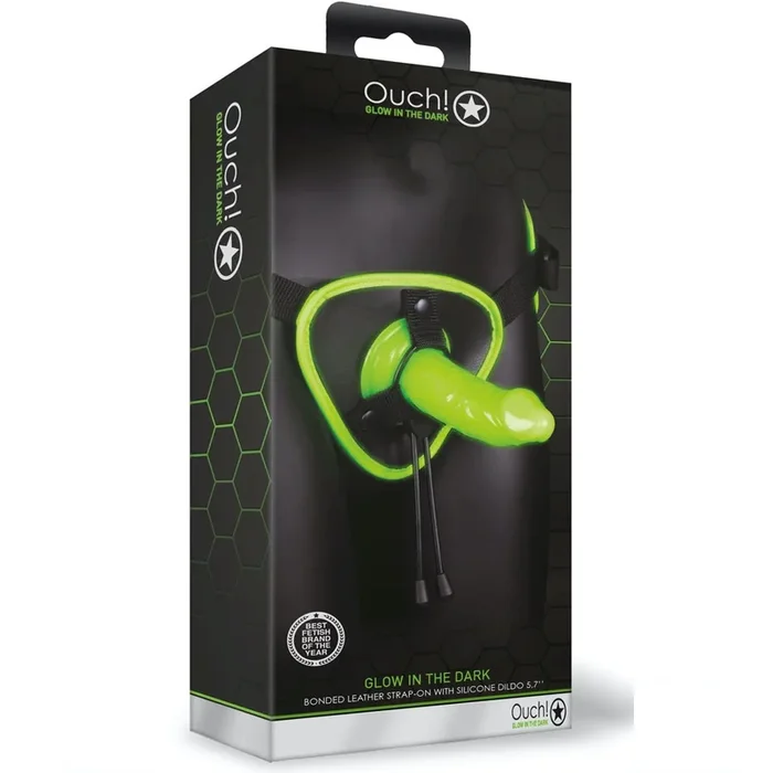 Ouch! Glow In The Dark Bonded Leather Strap-on With Silicone Dildo – 5.7″