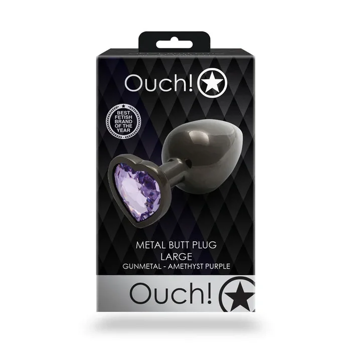 OUCH! Heart Gem Gunmetal Butt Plug – Large
