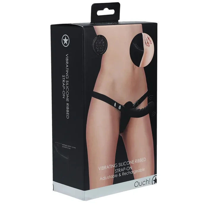 OUCH! Vibrating Silicone Ribbed Strap-On –
