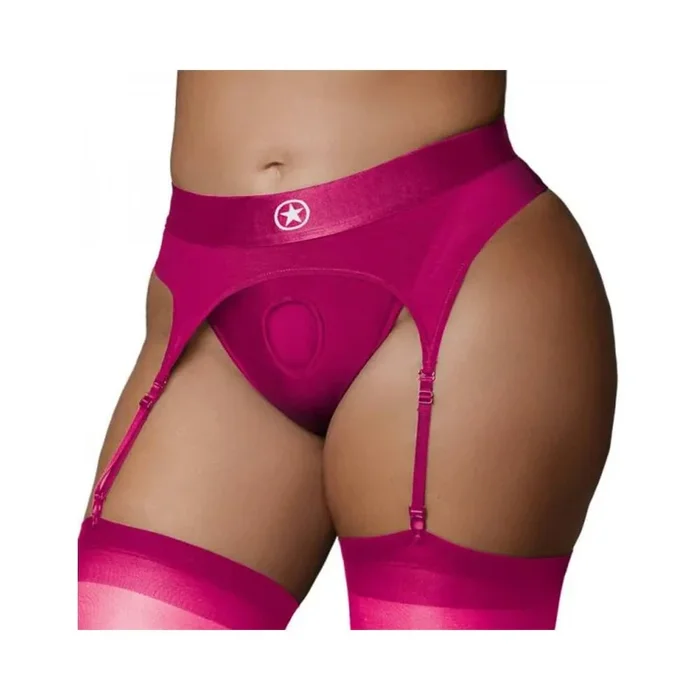 Ouch! Vibrating Strap-on Thong With Adjustable Garters Pink Xl/xxl