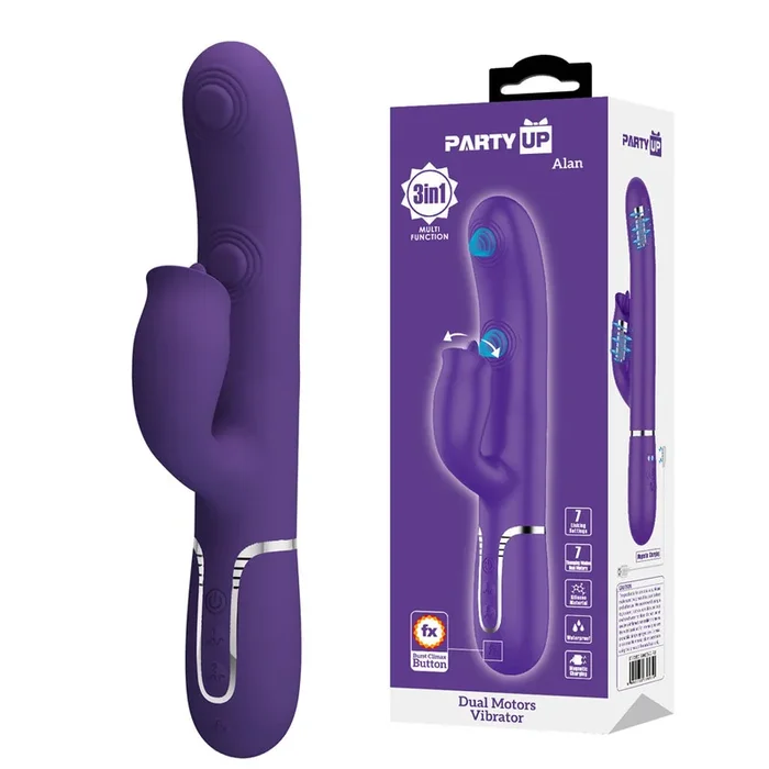 Party Up ALAN Dual Motor Vibrator – – 22.8 cm USB Rechargeable Vibrator with Licking Clit Stimulator and Thumping Shaft