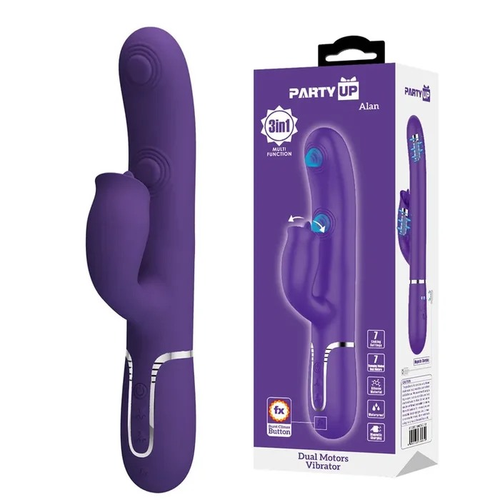 Party Up ALAN Dual Motor Vibrator – Purple – Purple 22.8 cm USB Rechargeable Vibrator with Licking Clit Stimulator and Thumping Shaft