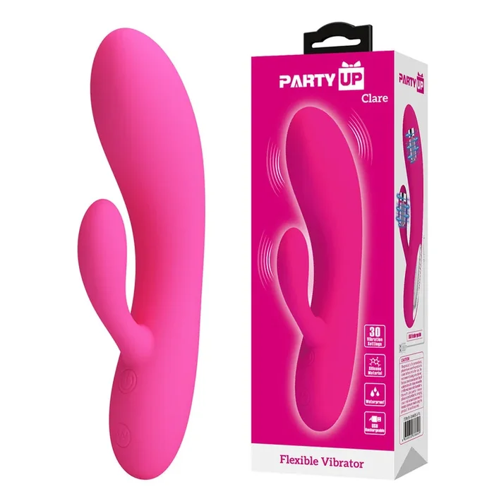 Party Up CLARE Flexible Vibe – Pink – Pink 16.9 cm USB Rechargeable Rabbit Vibrator