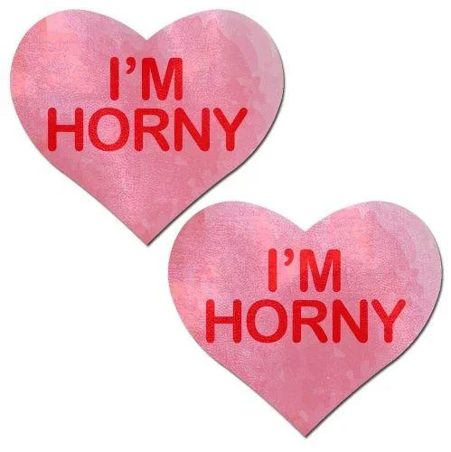 Pastease I’m Horny Heart Pasties Pink Red O/S