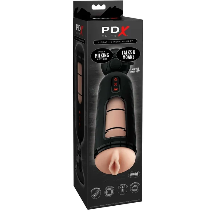 PDX Elite Vibrating Mega Milker Talks & Moan with Milking Action
