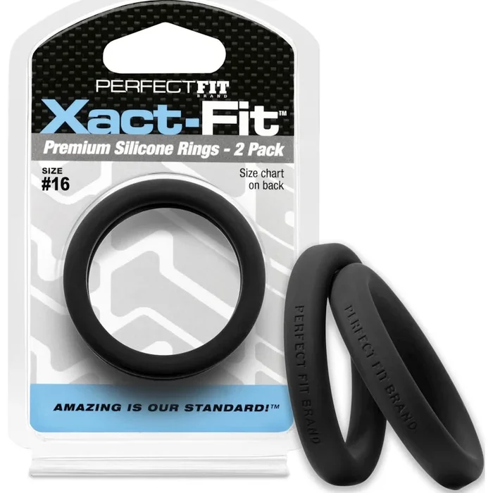 Perfect Fit Xact-Fit Silicone Cock Rings 2 Pk – Black Size 16