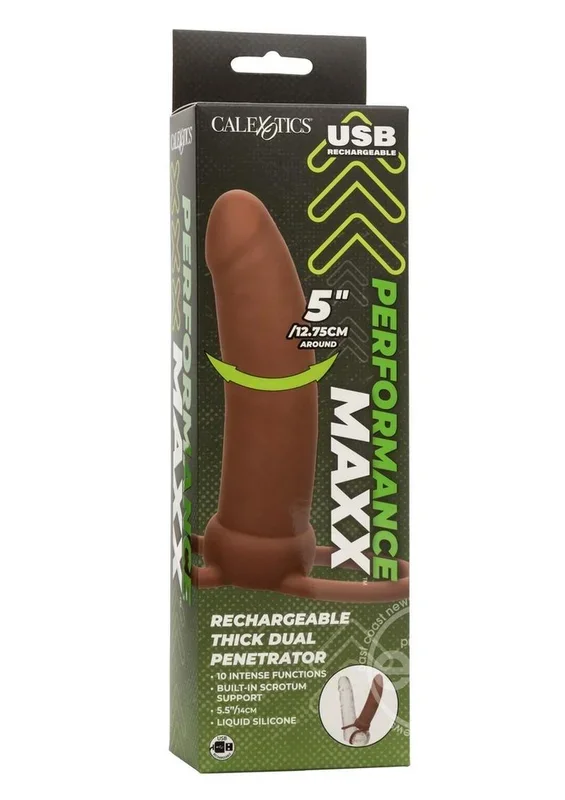 Performance Maxx Rechargeable Silicone Thick Dual Penetrator Extender – Chocolate