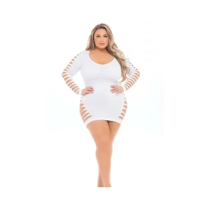 Pink Lipstick Bold Babe Long Sleeve Dress (fits Up To 3x) White Qn