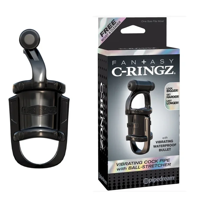 Pipedream Fantasy C-Ringz Vibrating Cock Pipe With Ball Stretcher Black