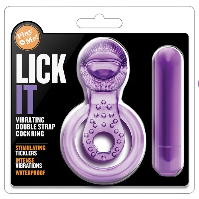 Play With Me Lick It Purple Vibrating Double Strap Penis Ring