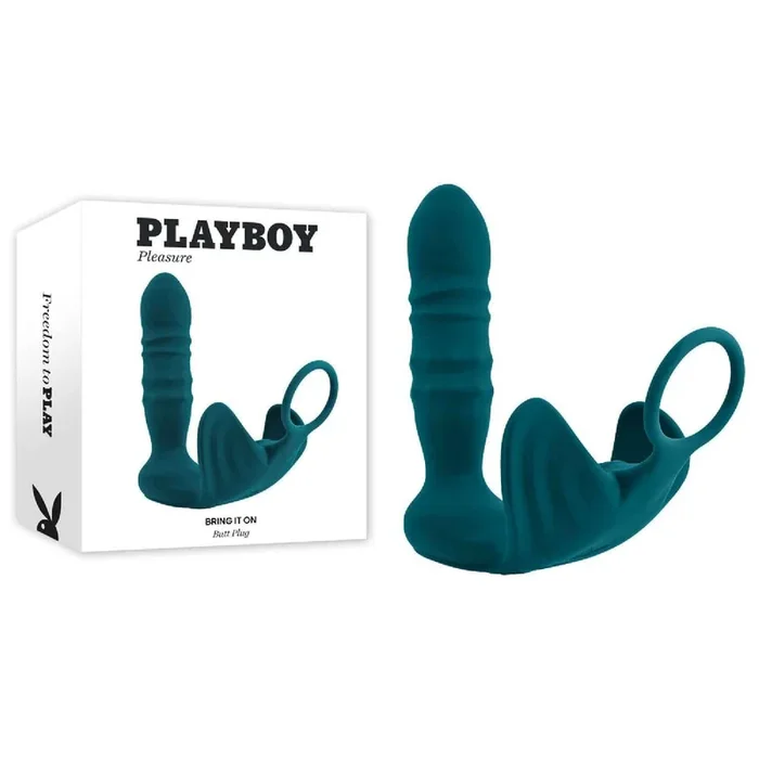 Playboy Pleasure BRING IT ON Thrusting Anal Plug with C-Ring – Teal