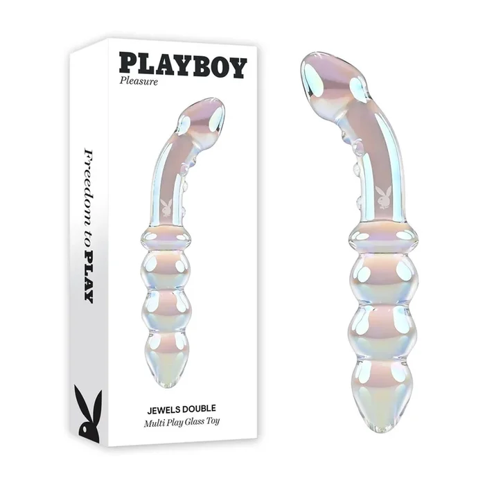 Playboy Pleasure JEWELS DOUBLE – Clear Glass 17.1 cm Double Ended Dildo