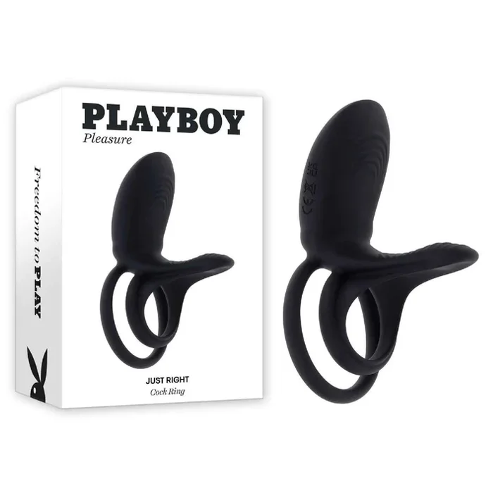 Playboy Pleasure JUST RIGHT Vibrating Cock & Ball Ring – Black