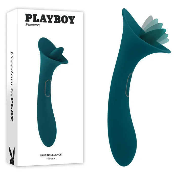 Playboy Pleasure TRUE INDULGENCE – Teal 21.3 cm USB Rechargeable Vibrator with Flicking Tip