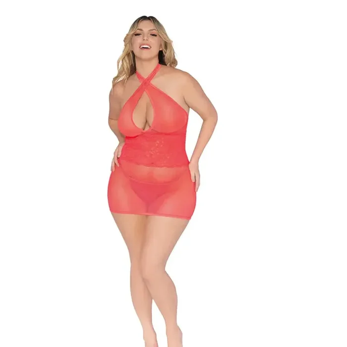 Plus Size Lingerie Chemise & G-String Coral Queen Size