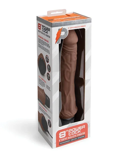 Powercocks 8″ Girthy Realistic Vibrator – Dark Brown
