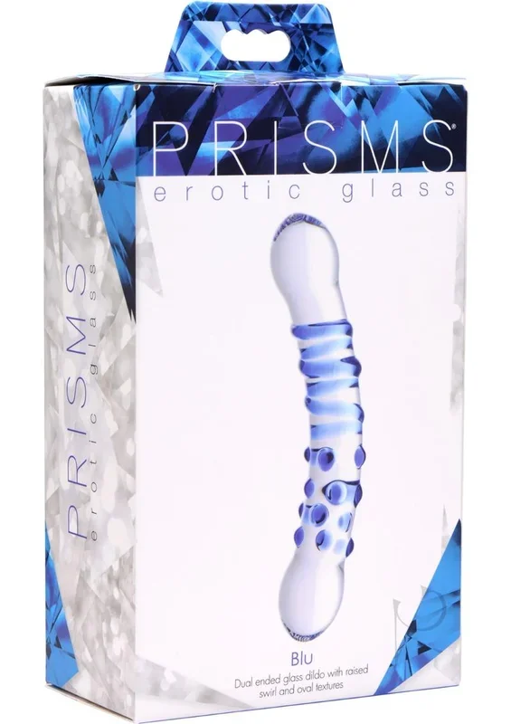 Prisms Erotic Glass Blu Double Ended Glass Dildo Clear And Blue