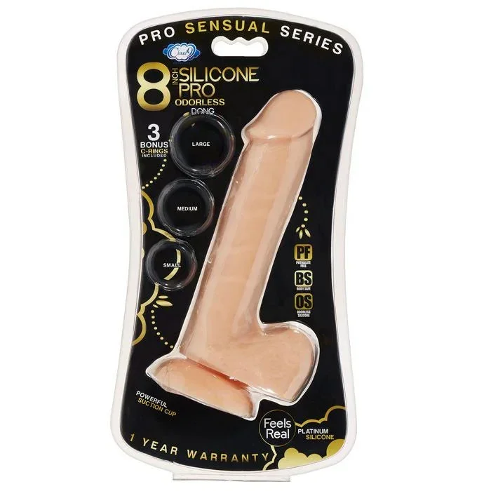 Pro Sensual Premium Silicone 8 Inch Dong With 3 Cockrings – Flesh