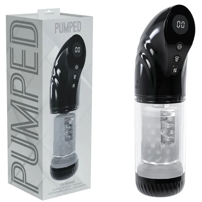 PUMPED Strokemate – /Clear USB Rechargeable Sucking Rotating and Thrusting Auto Masturbator