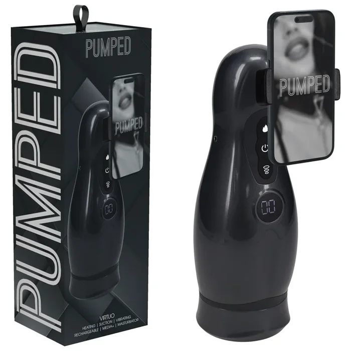 PUMPED Virtuo – Gunmetal – Gunmetal Grey/Clear USB Rechargeable Sucking And Vibrating Auto Masturbator