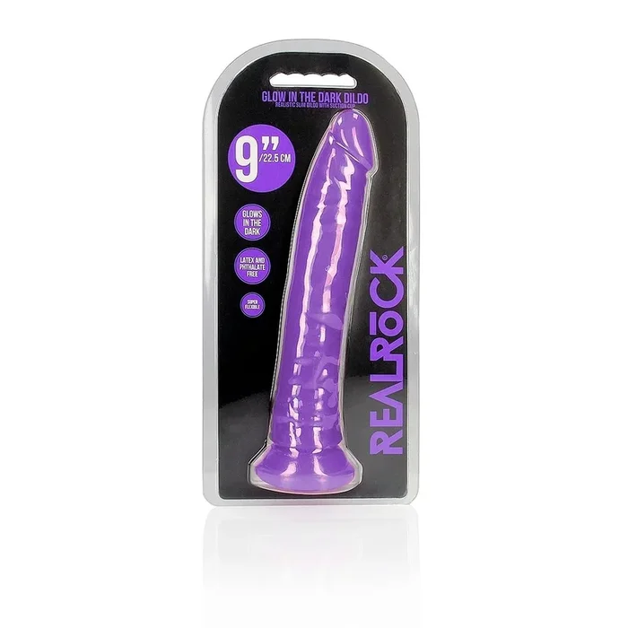 Purple 9″ Slim Glow in the Dark Dildo – Body-Safe Pleasure with Suction Base