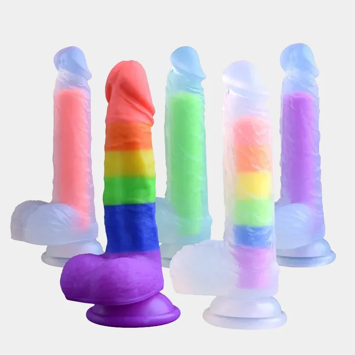 Rainbow Colored Dildo Dual Density With Liquid Silicone
