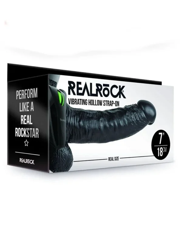 Real Rock 7″ Hollow Vibrating Strap-on Kit Black