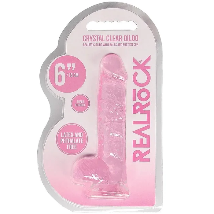 RealRock 6″ Crystal Clear Dildo With Balls – Pink