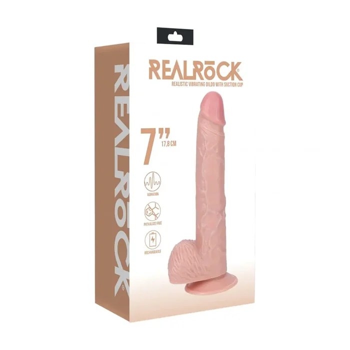 Realrock 7″ Vibrating Cock With Balls Regular Straight Flesh