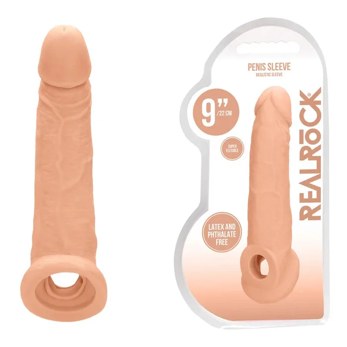 REALROCK 9” Realistic Penis Extender with Rings – 22.9 cm Penis Extension Sleeve