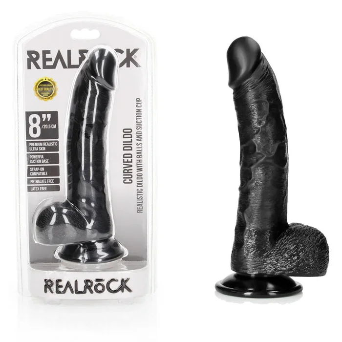 REALROCK Realistic Regular Curved Dong with Balls – 20.5 cm – Black 20.5 cm (8”) Dong