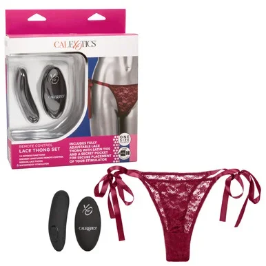 Remote Control Lace Thong Set – Burgundy