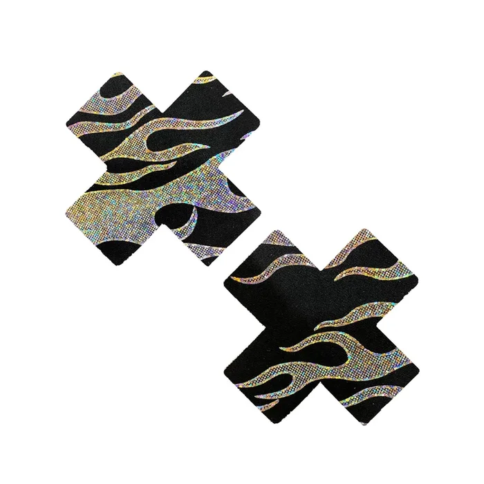 Robo Meltdown Black Silver Holographic X Factor Nipple Cover Pasties