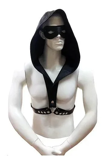 Rouge Black Faux Leather Harness Hoodie With Leather Strap