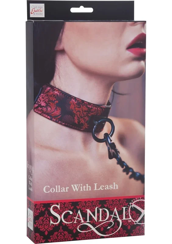 Scandal Sex Collar With Leash Red/Black California Exotic