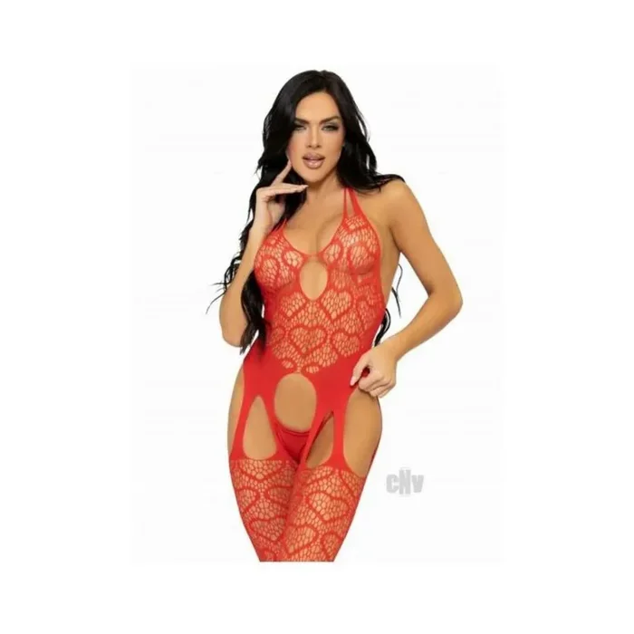 Seamless Heart Suspend Bodystock Os Red