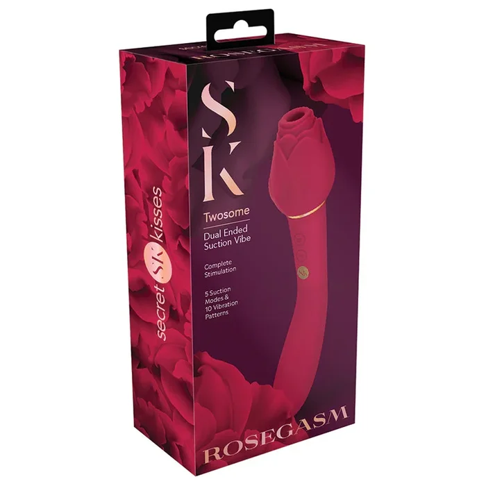 Secret Kisses Rosegasm Twosome Rechargeable Silicone Dual End Vibrator with Clitoral Stimulator