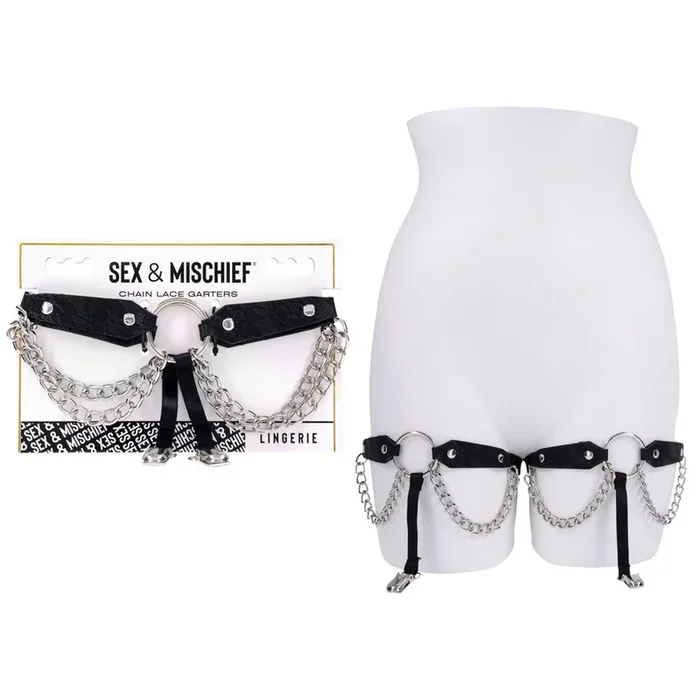 Sex & Mischief Chain Lace Garters – Black/Metal Garters